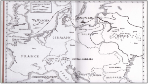 Map showing David Sheinbaum's journey from Grodno region to London From My Family The Story of an Immigrant Family by David Sheinbaum
